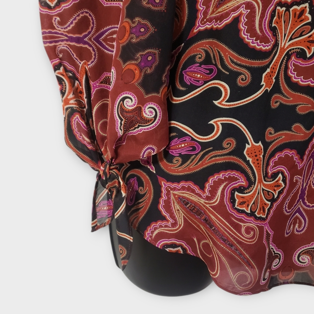 Rachel Zoe Silk Off Shoulder Blouse Paisley Flare Top Sz‎ 2 Whimsigoth Fairycore - Picture 5 of 15